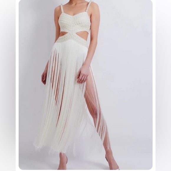PATBO FRINGE DRESS WITH PEARL BEADED STRAPS BNWT - Size 4 - Picture 3 of 6